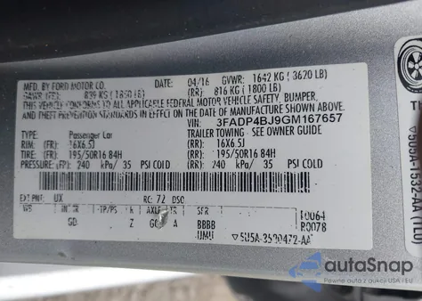 2016 Ford Fiesta Se из США, поврежденный, VIN 3FADP4BJ9GM167657